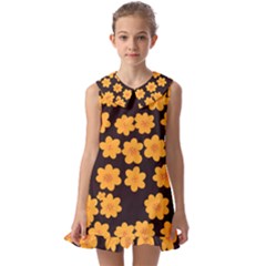 Retro 40s 50s Flowers Pattern Halloween 4 Kids  Pilgrim Collar Ruffle Hem Dress