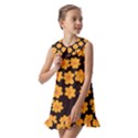 Retro 40s 50s Flowers Pattern Halloween 4 Kids  Pilgrim Collar Ruffle Hem Dress View2