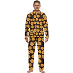 Retro 40s 50s Flowers Pattern Halloween 4 Men s Long Sleeve Velvet Pocket Pajamas Set