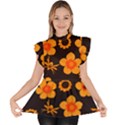 Retro 40s 50s Flowers Pattern Halloween Ruffle Collar Short Sleeve Chiffon Top View1