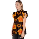 Retro 40s 50s Flowers Pattern Halloween Ruffle Collar Short Sleeve Chiffon Top View2
