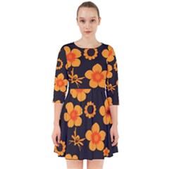 Retro 40s 50s Flowers Pattern Halloween Smock Dress