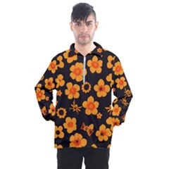 Retro 40s 50s Flowers Pattern Halloween Men s Half Zip Pullover