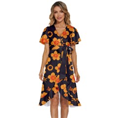 Retro 40s 50s Flowers Pattern Halloween Women s Kimono Wrap Satin Dress