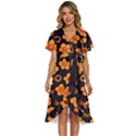 Retro 40s 50s Flowers Pattern Halloween Women s Kimono Wrap Satin Dress View1