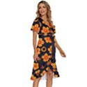 Retro 40s 50s Flowers Pattern Halloween Women s Kimono Wrap Satin Dress View3