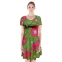 Mid Century Retro Floral 1970s 1960s Pattern 88 Short Sleeve V-neck Flare Dress View1