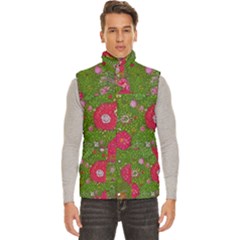 Mid Century Retro Floral 1970s 1960s Pattern 88 Men s High Neck Button Up Puffer Vest