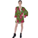 Mid Century Retro Floral 1970s 1960s Pattern 88 V-Neck Flare Sleeve Mini Dress View1