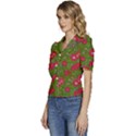 Mid Century Retro Floral 1970s 1960s Pattern 88 Puffed Short Sleeve Button Up Jacket View2