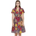 Mid Century Retro Floral 1970s 1960s Pattern 90 Short Sleeve Waist Detail Dress View1
