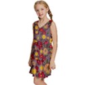 Mid Century Retro Floral 1970s 1960s Pattern 90 Kids  Sleeveless Tiered Mini Dress View2