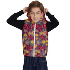 Mid Century Retro Floral 1970s 1960s Pattern 90 Kids  Stylish Hooded Puffer Vest
