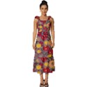 Mid Century Retro Floral 1970s 1960s Pattern 90 Tie-Strap Tiered Midi Chiffon Dress View1