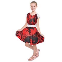 Red Yin Yang Dragons Kids  Short Sleeve Dress