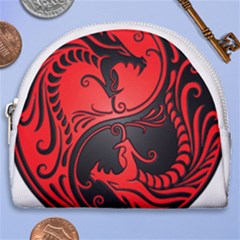 Red Yin Yang Dragons Horseshoe Style Canvas Pouch