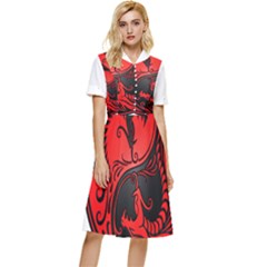 Red Yin Yang Dragons Button Top Knee Length Dress