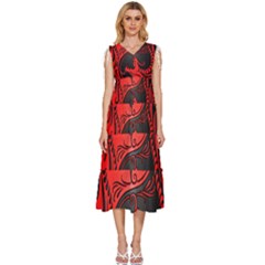 Red Yin Yang Dragons V-neck Drawstring Shoulder Sleeveless Maxi Dress