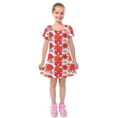 Mid Century Retro Floral 1970s 1960s Pattern 91 Kids  Short Sleeve Velvet Dress