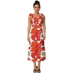 Mid Century Retro Floral 1970s 1960s Pattern 91 Tie-strap Tiered Midi Chiffon Dress