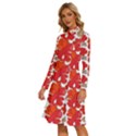 Mid Century Retro Floral 1970s 1960s Pattern 91 Long Sleeve Shirt Collar A-Line Dress View2