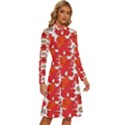 Mid Century Retro Floral 1970s 1960s Pattern 91 Long Sleeve Shirt Collar A-Line Dress View3