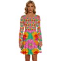 Retro 40s 50s Mexico Flowers Pattern Long Sleeve Wide Neck Velvet Dress View1
