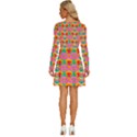 Retro 40s 50s Mexico Flowers Pattern Long Sleeve Wide Neck Velvet Dress View4