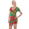 Mid Century Retro Floral 1970s 1960s Pattern 89 Short Sleeve Asymmetric Mini Dress View1