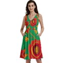 Mid Century Retro Floral 1970s 1960s Pattern 89 Sleeveless V-Neck Skater Dress with Pockets View1