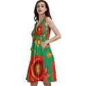 Mid Century Retro Floral 1970s 1960s Pattern 89 Sleeveless V-Neck Skater Dress with Pockets View2