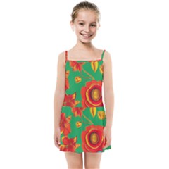 Mid Century Retro Floral 1970s 1960s Pattern 89 Kids  Summer Sun Dress