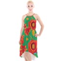 Mid Century Retro Floral 1970s 1960s Pattern 89 High-Low Halter Chiffon Dress  View1