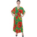 Mid Century Retro Floral 1970s 1960s Pattern 89 V-Neck Boho Style Maxi Dress View1