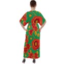 Mid Century Retro Floral 1970s 1960s Pattern 89 V-Neck Boho Style Maxi Dress View2