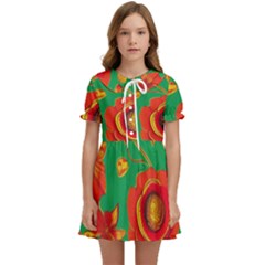 Mid Century Retro Floral 1970s 1960s Pattern 89 Kids  Sweet Collar Dress