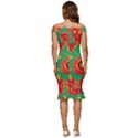 Mid Century Retro Floral 1970s 1960s Pattern 89 Off Shoulder Ruffle Split Hem Bodycon Dress View4