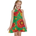Mid Century Retro Floral 1970s 1960s Pattern 89 Kids  Halter Collar Waist Tie Chiffon Dress View1