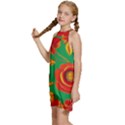 Mid Century Retro Floral 1970s 1960s Pattern 89 Kids  Halter Collar Waist Tie Chiffon Dress View2