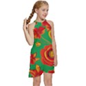 Mid Century Retro Floral 1970s 1960s Pattern 89 Kids  Halter Collar Waist Tie Chiffon Dress View3