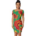 Mid Century Retro Floral 1970s 1960s Pattern 89 Fitted Knot Split End Bodycon Dress View1