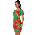 Mid Century Retro Floral 1970s 1960s Pattern 89 Fitted Knot Split End Bodycon Dress View2