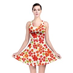 Mid Century Retro Floral 1970s 1960s Pattern 92 Reversible Skater Dress
