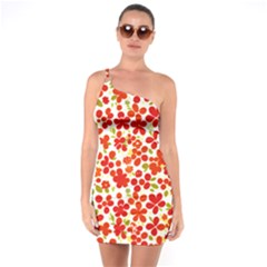 Mid Century Retro Floral 1970s 1960s Pattern 92 One Shoulder Ring Trim Bodycon Dress