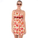 Mid Century Retro Floral 1970s 1960s Pattern 92 One Shoulder Ring Trim Bodycon Dress View1