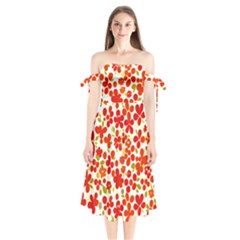 Mid Century Retro Floral 1970s 1960s Pattern 92 Shoulder Tie Bardot Midi Dress