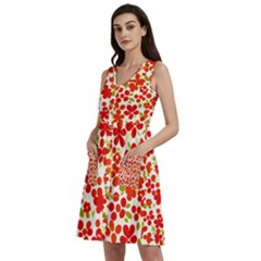 Mid Century Retro Floral 1970s 1960s Pattern 92 Sleeveless Dress With Pocket