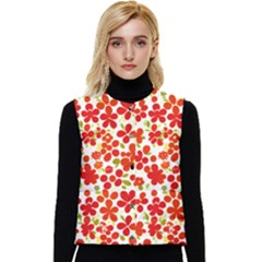 Mid Century Retro Floral 1970s 1960s Pattern 92 Women s Button Up Puffer Vest