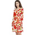 Mid Century Retro Floral 1970s 1960s Pattern 92 Long Sleeve V-neck skater dress with Pockets View2