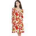 Mid Century Retro Floral 1970s 1960s Pattern 92 Long Sleeve V-neck skater dress with Pockets View3